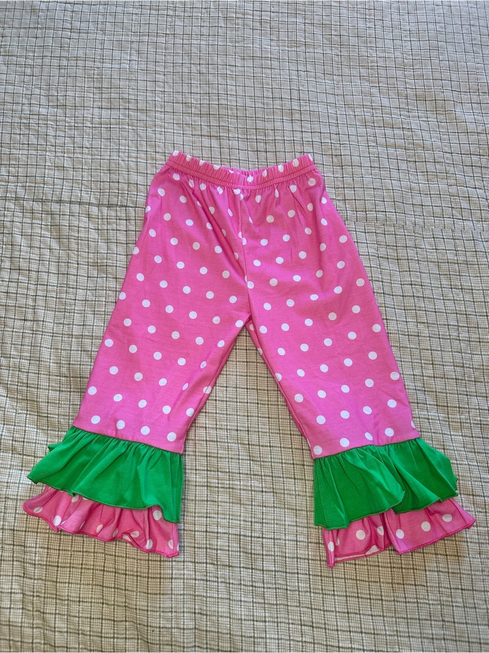 Girls Pink Polka Dot Ruffle Bell Bottom Pants